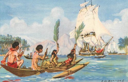 Bougainville arrivant à Tahiti