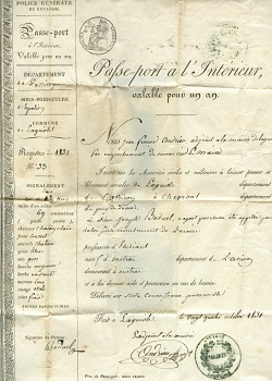 Passeport pour l'int�rieur de la France de l'ann�e 1831