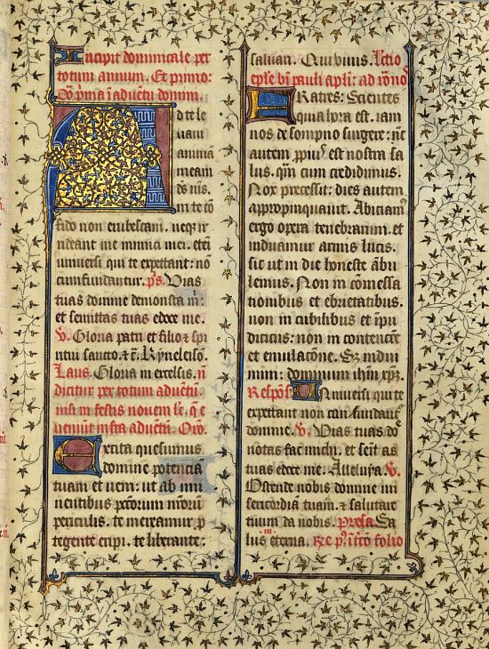 Page extraite du Missale ad usum Ecclesiae Parisiensis (Missel de Notre-Dame) datant d'environ 1400 (manuscrit latin n°NAL 3264 de la BnF)